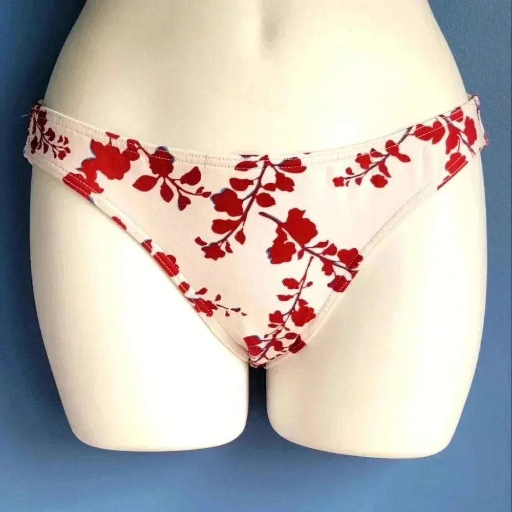 BCBGMaxazria Swim White Red Floral Bikini Bottom Size S NWT